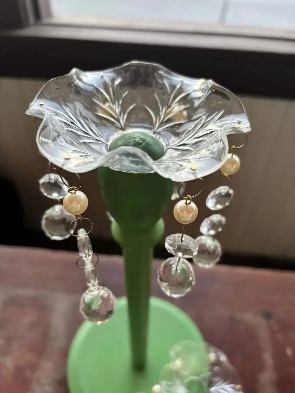 Set of acrylic Crystal Bobeche and Beaded Prisms candle toppers